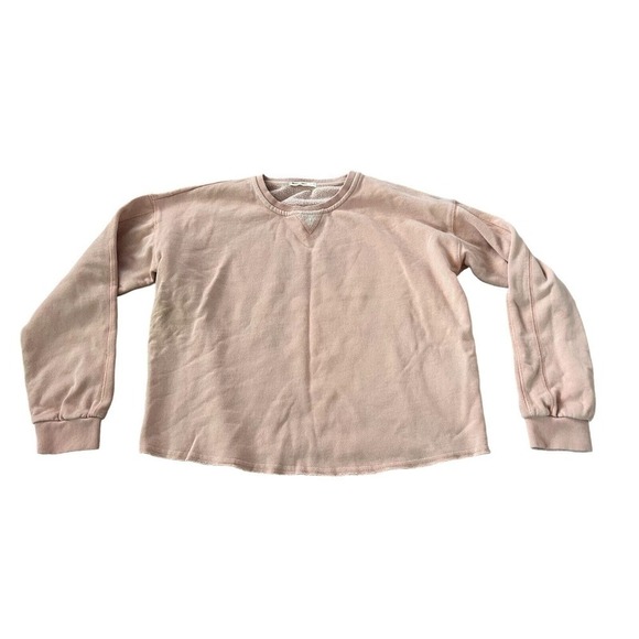 Marine Layer Shiloh Crop Sweatshirt Small Seashell Pink Cotton Modal Raw Hem - Picture 1 of 6